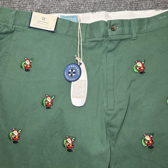 Castaway Nantucket Hunter Green Harbor Pants Men's 46xUF Santa embroidered - Picture 4 of 10